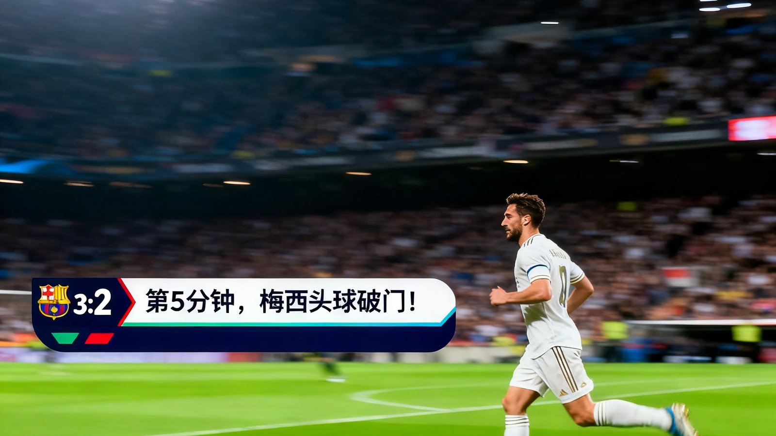 世界杯高清直播画面，屏幕左侧显示实时比分与进球弹窗，背景是绿茵球场